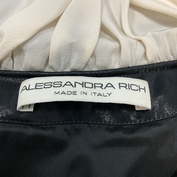 ALESSANDRA RICH BLACK LAMINATED SILK DRESS WITH RUFFLE NECK - Picture 4 of 7